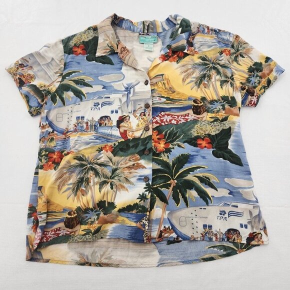 Vintage Reyn Spooner Hawaiian Button Shirt Men Size Small Travel Paradise Print - Picture 1 of 5